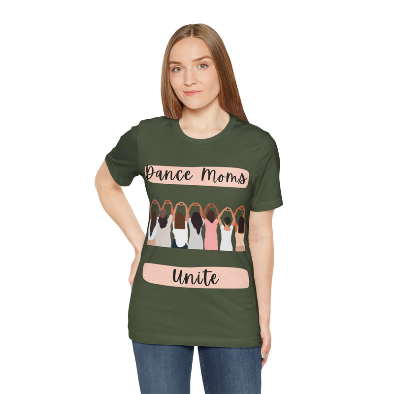 Woman wearing a green Dance Moms Unite t-shirt