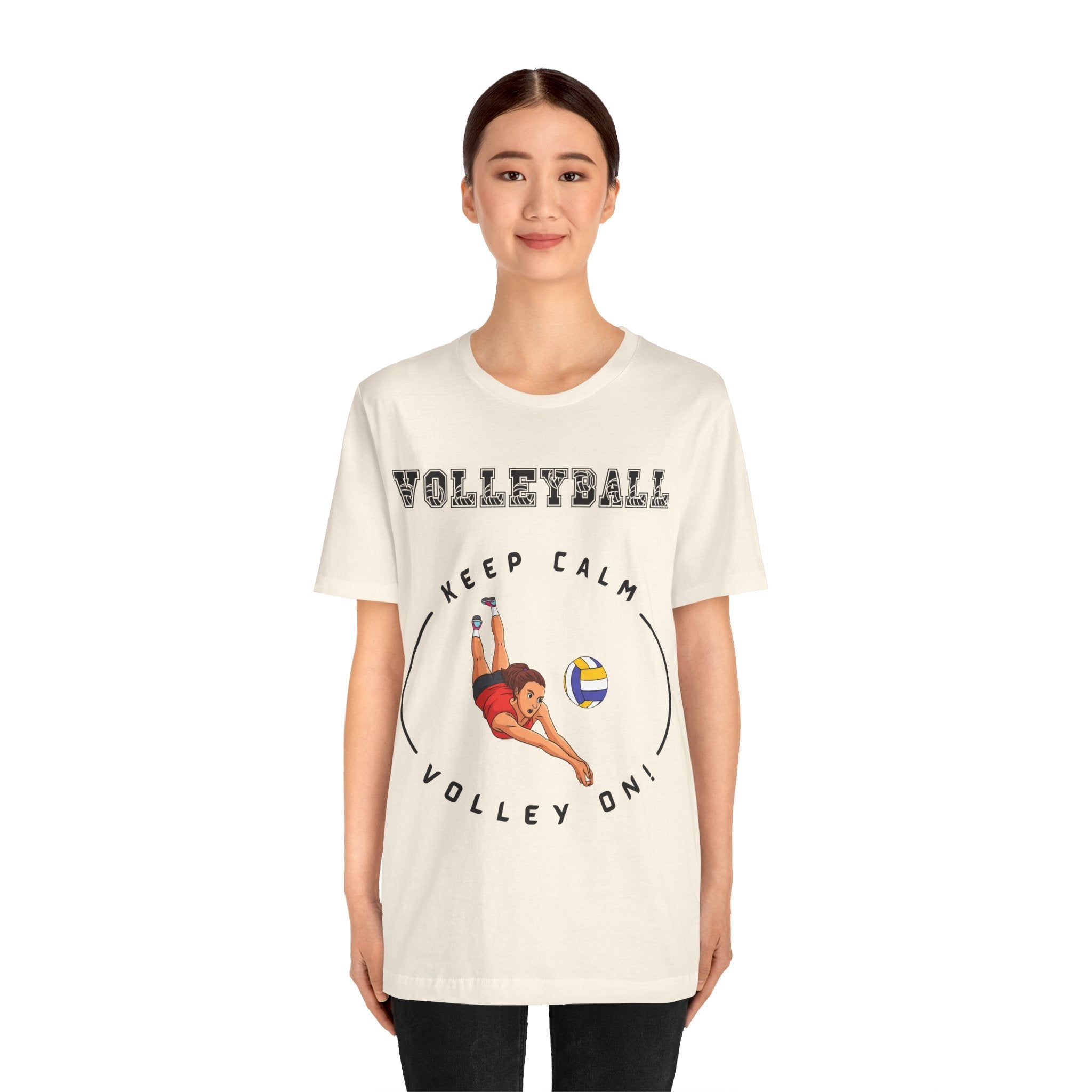 Woman wearing a Volleyball Keep Calm Volley On t-shirt