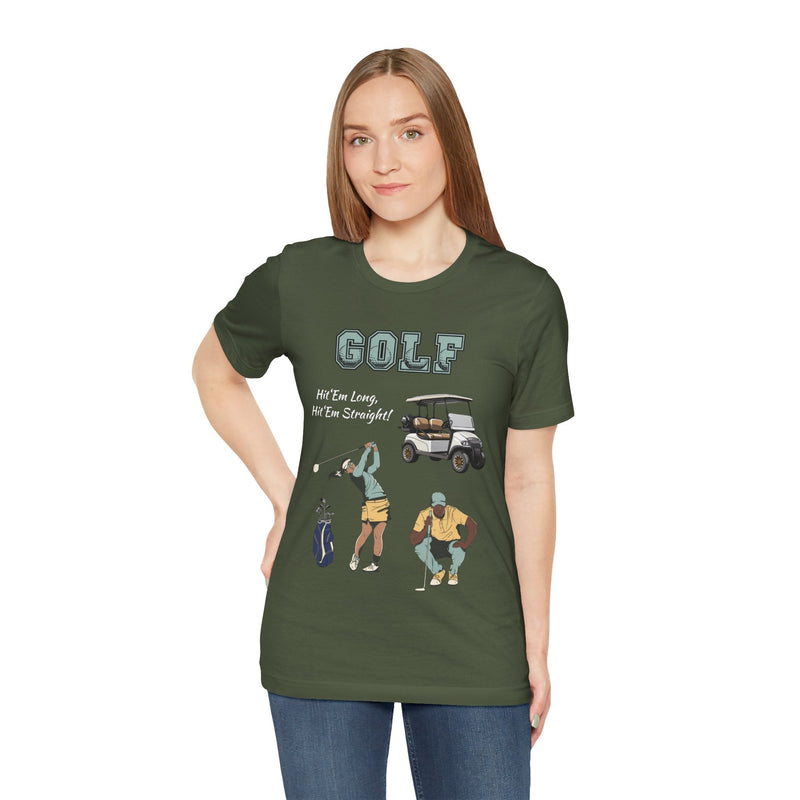 Woman wearing a green golf t-shirt