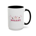 15oz white ceramic Ballet mug with black handle and interior Right handed view
