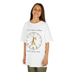 Young girl wearing a youth Gildan 5000B heavy cotton t-shirt in white with an It's My Time to Shine Contemporary Dance 2026-2027 theme