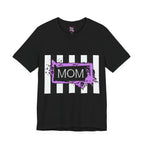Front view of a Beetlejuice inspired Halloween MOM shirt in black.