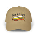 Khaki embroidered classic dad cap hat with a Lacrosse text and graphic Front view