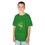 Young boy wearing a youth Gildan 5000B heavy cotton t-shirt in irish green with an It's My Time to Shine Breakdance 2026-2027 theme