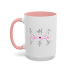 15oz white ceramic Dancer Line Art mug with pink handle and interior  Left handed view
