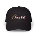 Black classic cap with an embroidered football and text that says Play Ball.
