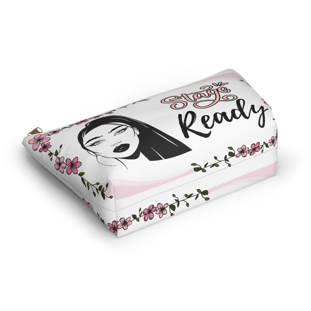 Stage Ready Makeup bag with face and floral design on a white background bottom view