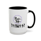 15oz white ceramic Music is Life mug with black handle and interior Right handed view