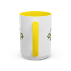 15oz white ceramic Golf mug with yellow handle and interior Handle view