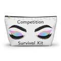 Makeup bag featuring eyes with rainbow eyeshadow and pastel stars labeled Competition Survival Kit black zipper