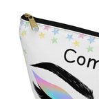 Make up bag with colorful stars on a white background close up view of black zipper