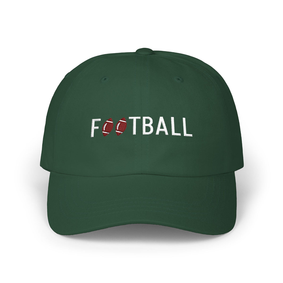 Spruce classic cap with an embroidered Football text and graphic.