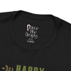 Close-up of a black crewneck t-shirt showing the inner neck label with Dance Vibe Designs LLC printed in white.