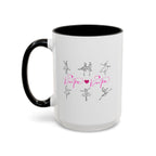 15oz white ceramic Dancer Line Art mug with black handle and interior Left handed view