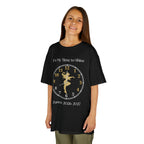Young girl wearing a youth Gildan 5000B heavy cotton t-shirt in black with an It's My Time to Shine Jazz Dance 2026-2027 theme