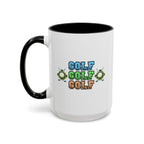 15oz white ceramic Golf mug with black handle and interior Left handed view