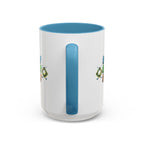15oz white ceramic Golf mug with light blue handle and interior Handle view