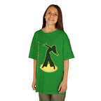 Young girl wearing a youth Gildan 5000B heavy cotton t-shirt in irish green with a Contemporary Dance text and graphic