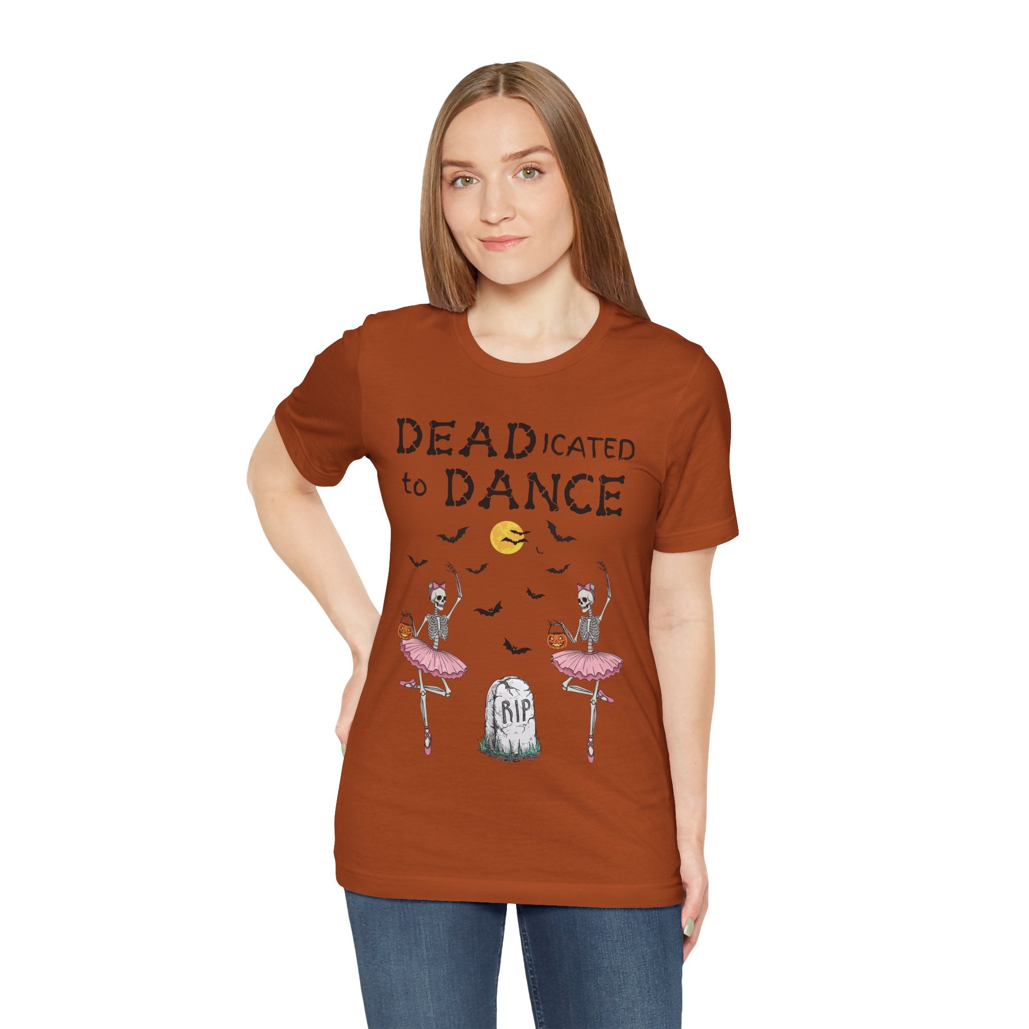 Adult Halloween Skeleton Dead-icated To Dance Graphic T-Shirt