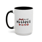 15oz white ceramic Marching Band mug with black handle and interior Left handed view