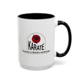 15oz white ceramic Karate mug with black handle and interior Right handed view