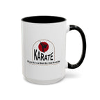 15oz white ceramic Karate mug with black handle and interior Right handed view
