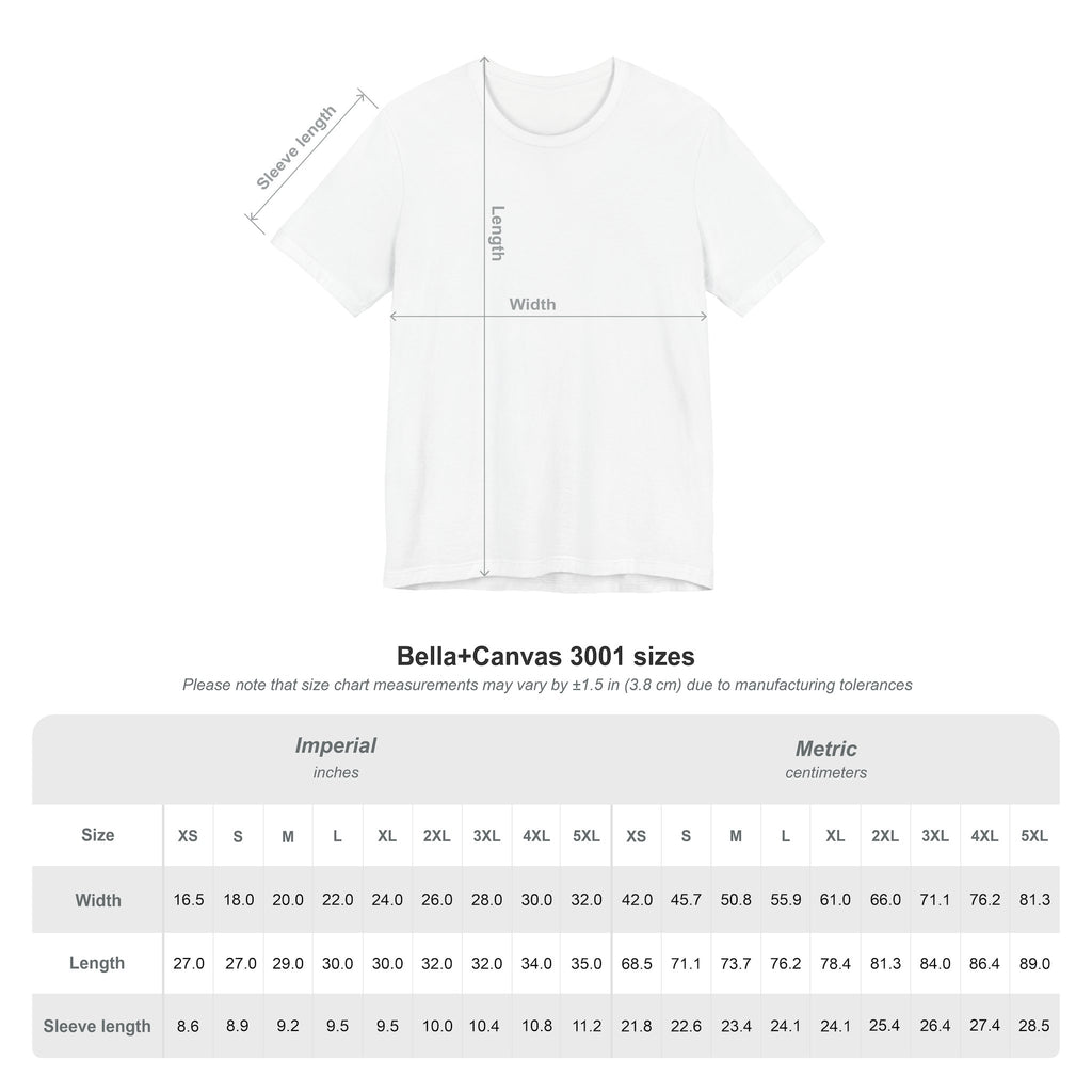 Bella + Canvas 3001 size chart