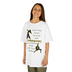 Young girl wearing a youth Gildan 5000B heavy cotton t-shirt in white  featuring Contemporary Dancers with text