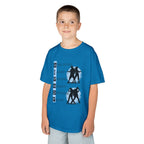 Young boy wearing a youth Gildan 5000B heavy cotton t-shirt in sapphire with dancing Hip Hop Couples