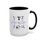 15oz white ceramic Dance Silhouette mug with black handle and interior Right handed view