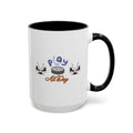 15oz white ceramic Ice Hockey Play All Day mug with black handle and interior Right handed view