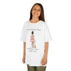 Young girl wearing a youth Gildan 5000B heavy cotton t-shirt in white with a First Dance Class theme