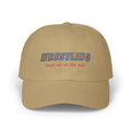 Khaki embroidered classic dad cap hat with a Wrestling Meet me on the Mat text Front view
