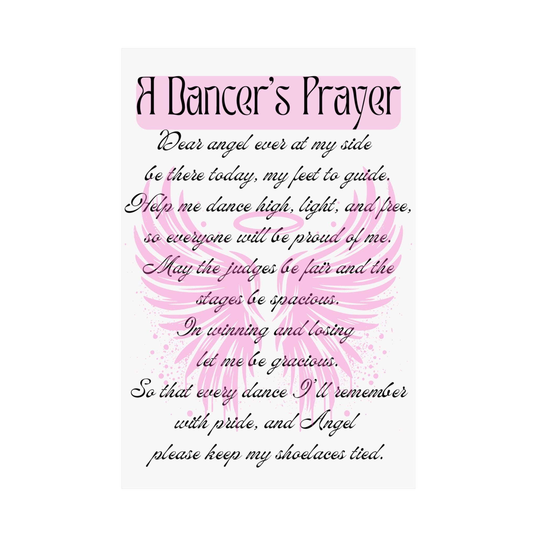 A Dancer's Prayer theatre wall art poster with angel wing design great gift for performers and dancers Size 24x36
