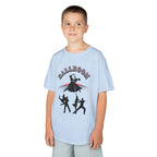 Young boy wearing a youth Gildan 5000B heavy cotton t-shirt in light blue with a Ballroom Dance Couples theme