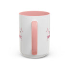 15oz white ceramic Ballet mug with pink handle and interior Handle view