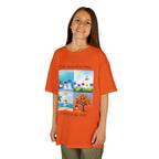 Young girl wearing a youth Gildan 5000B heavy cotton t-shirt in orange with an A New Season to Shine Dance 2026-2027 theme