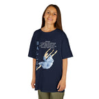 Young girl wearing a youth Gildan 5000B heavy cotton t-shirt in navy with a Ballet text and graphic