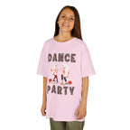 Young girl wearing a youth Gildan 5000B heavy cotton t-shirt in light pink with a Halloween Dance Party theme
