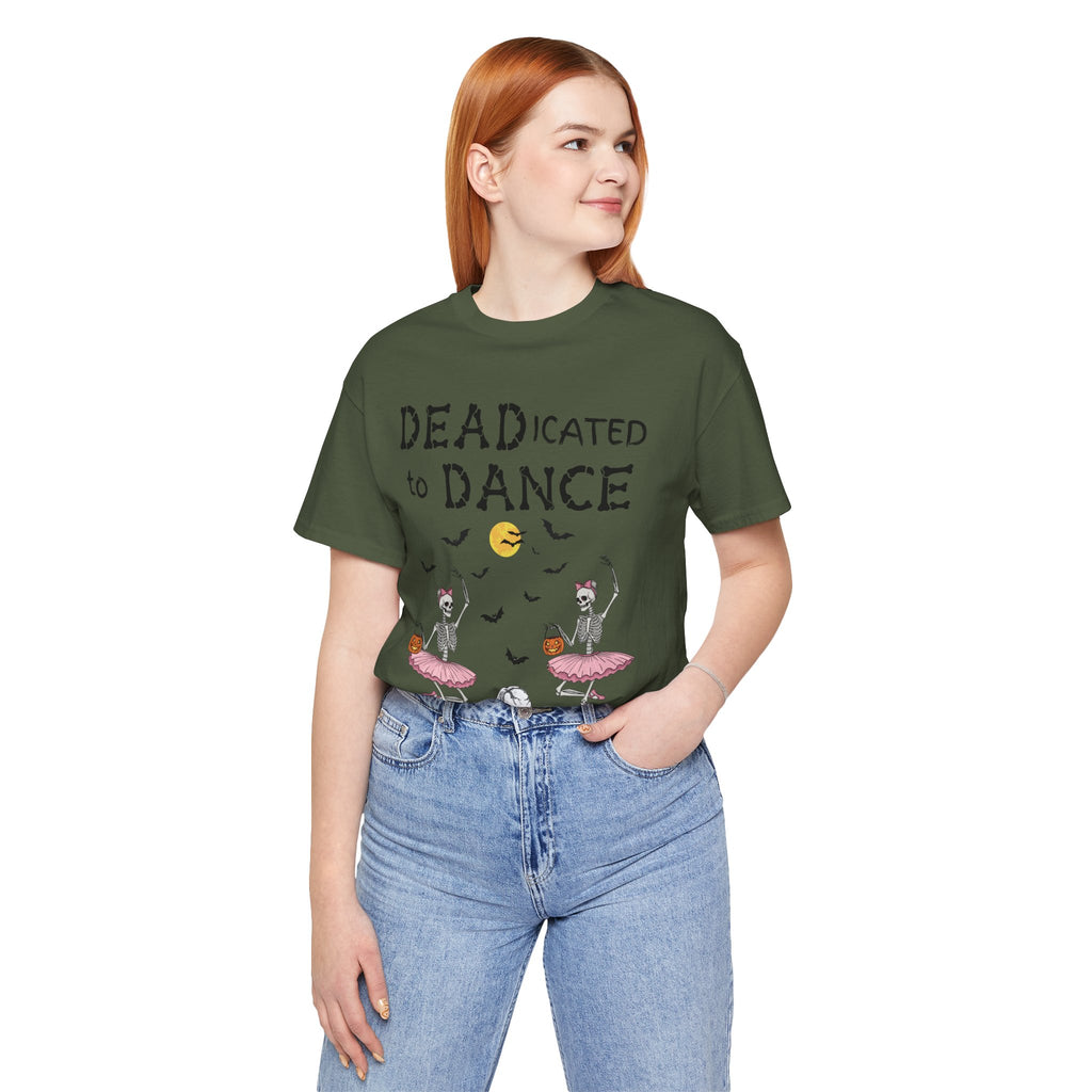 Adult Halloween Skeleton Dead-icated To Dance Graphic T-Shirt