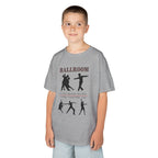 Young boy wearing a youth Gildan 5000B heavy cotton t-shirt in sport grey with a Ballroom Dance Style theme
