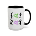 15oz white ceramic Love to Dance mug with black handle and interior Right handed view
