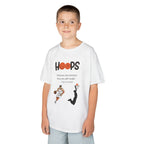 Young boy wearing a youth Gildan 5000B heavy cotton t-shirt in white with a Boys Basketball theme