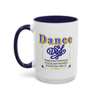 15oz white ceramic Dance Dad mug with navy handle and interior Left handed view
