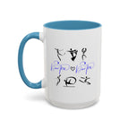 15oz white ceramic Dance Silhouette mug with light blue handle and interior Left handed view