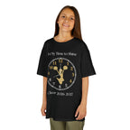 Young girl wearing a youth Gildan 5000B heavy cotton t-shirt in black with an It's My Time to Shine Cheer 2026-2027 theme