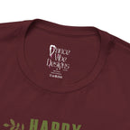 Close-up of a maroon crewneck t-shirt showing the inner neck label with Dance Vibe Designs LLC printed in white.