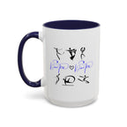 15oz white ceramic Dance Silhouette mug with navy handle and interior Left handed view