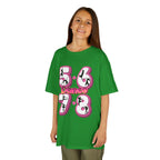 Young girl wearing a Gildan 5000B heavy cotton t-shirt in irish green with a 5678 Dance text and graphic