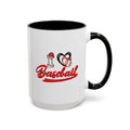 15oz white ceramic I Love Baseball mug with black handle and interior Right handed view
